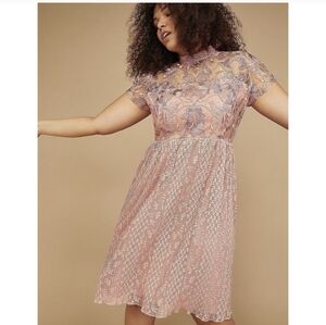 Lane Bryant Floral Embroidered Lace Midi A-Line Dress Blush Pink